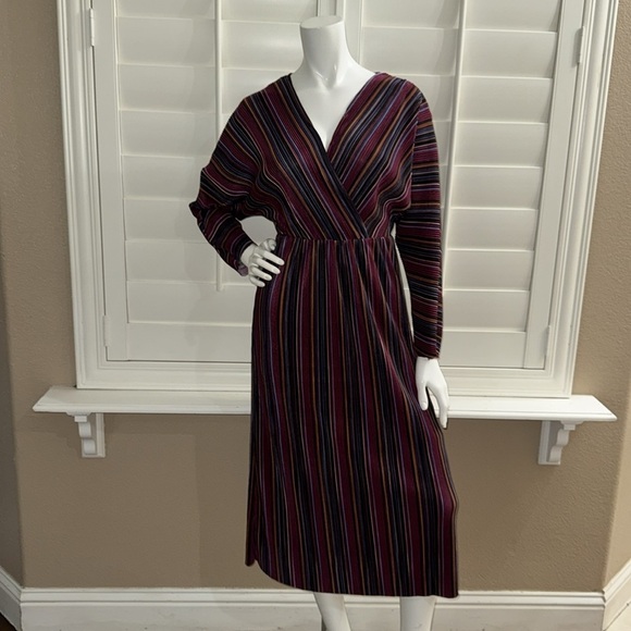 CAARA Gillian Pleated Midi Dress Multi Stripe - Picture 1 of 14